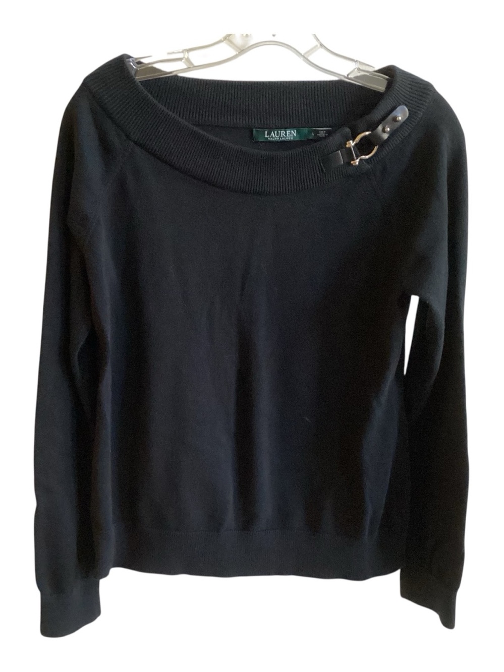 Ralph Lauren Black Boatneck Horse Bit Buckle Sweater Misses size L